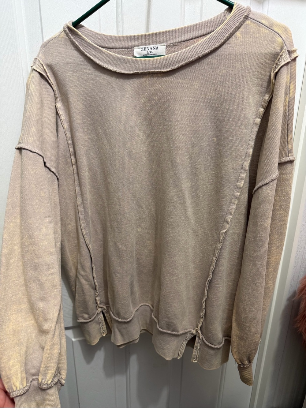 Zenana Outfitters Washed Taupe Crewneck Pullover
